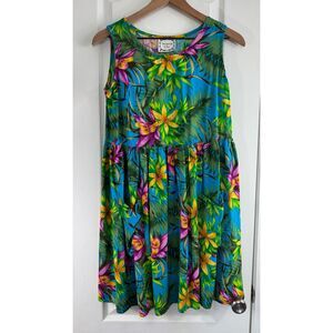 Vintage Dressing Clio Sleeveless Tropical Hawaiian Print Dress Multicolor Size S